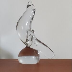 Amazing vintage glass sculpture/Mid-Century crystal seal figure/Art Glass